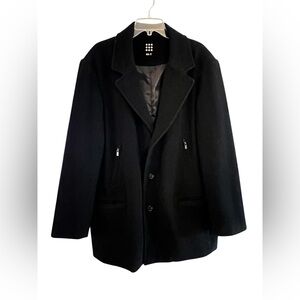 Vintage APT 9 Mens Black Wool(98%) Pea Coat  Size Large 50”